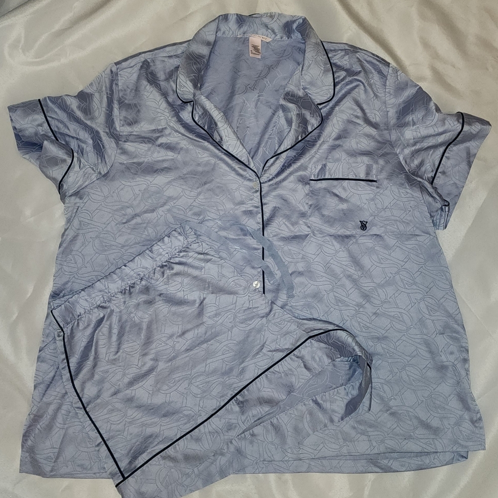 Victoria's Secret Satin Blue Pajama Set Xxl